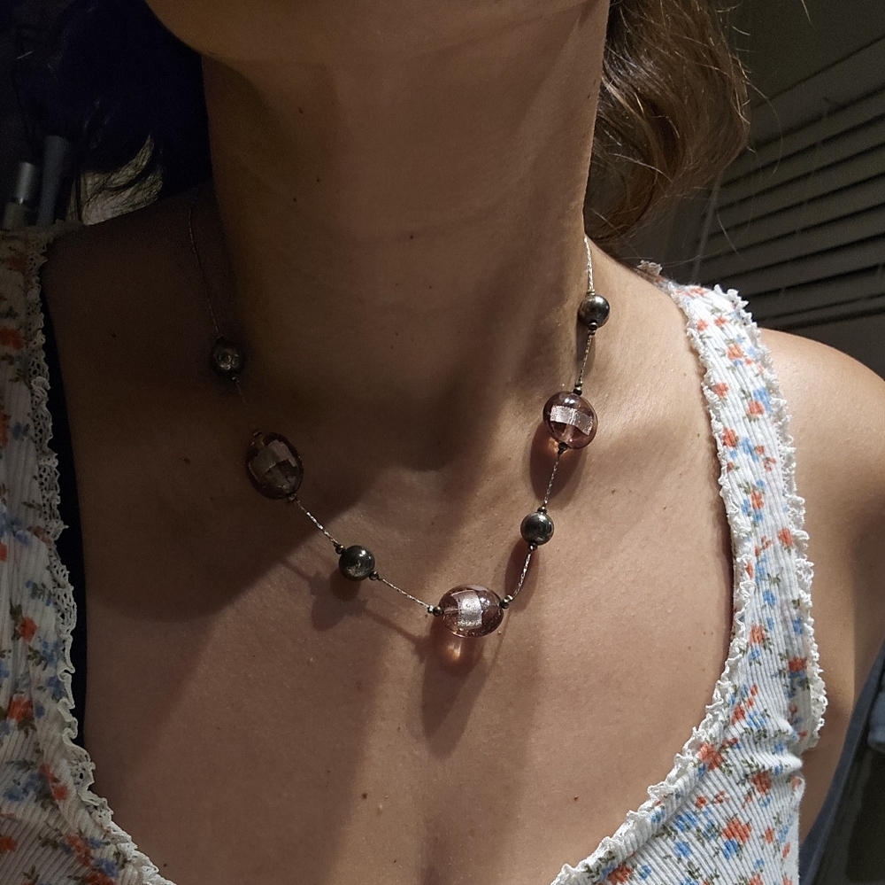 Vintage Elegant Purple and Silver Beaded Necklace